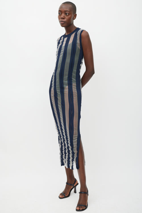 Sportmax Navy 
White Striped Sheer Dress