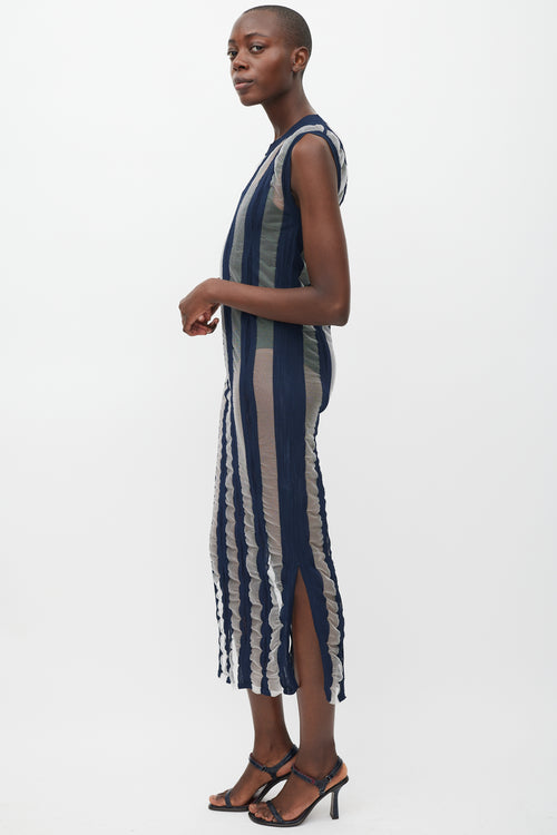 Sportmax Navy 
White Striped Sheer Dress