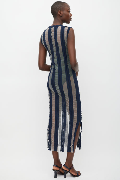 Sportmax Navy 
White Striped Sheer Dress