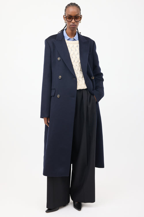 Sportmax Navy Wool Double Breasted Insulated Coat