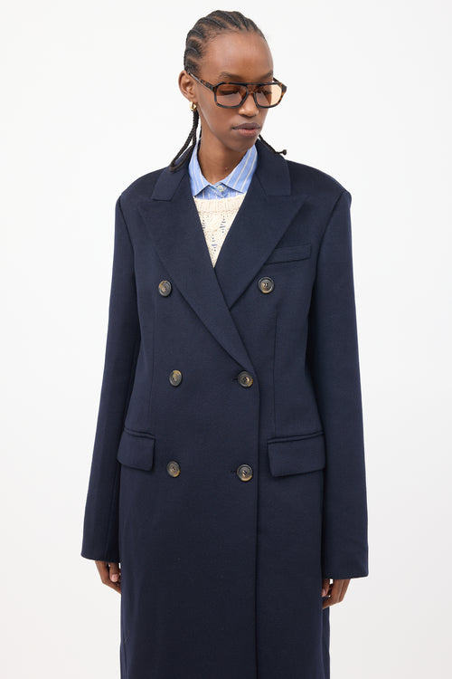 Sportmax Navy Wool Double Breasted Insulated Coat