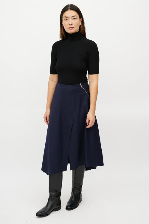 Sportmax Navy Wool Zip Skirt