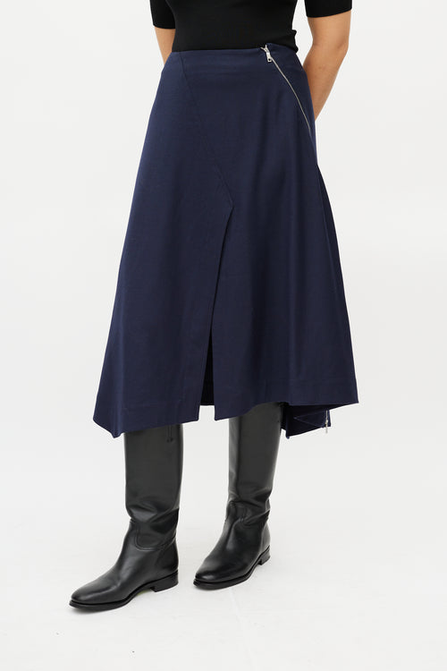 Sportmax Navy Wool Zip Skirt