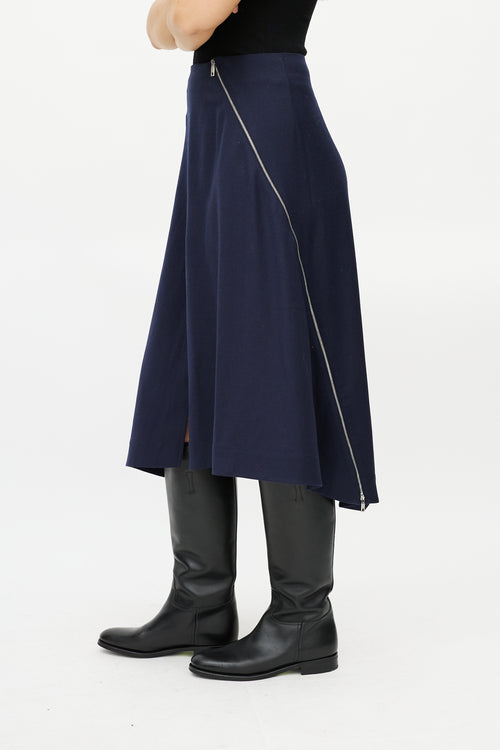 Sportmax Navy Wool Zip Skirt