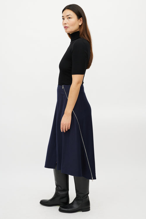 Sportmax Navy Wool Zip Skirt