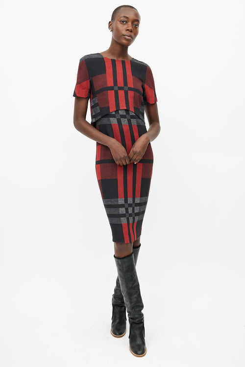 Sportmax Red 
Multicolour Plaid Dress