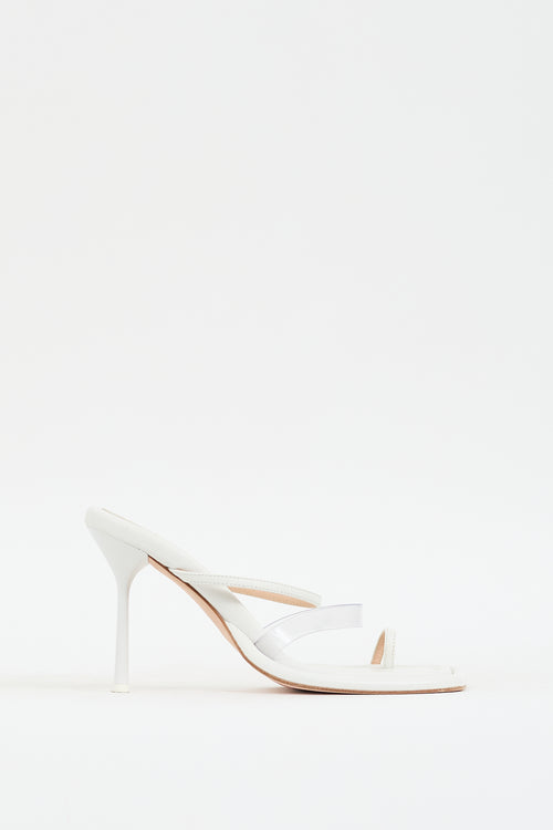 Sportmax White Leather Thong Heeled Sandal