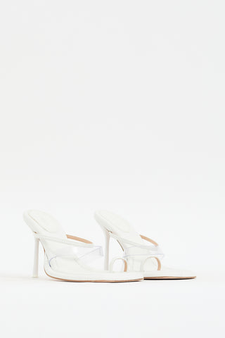 Sportmax White Leather Thong Heeled Sandal