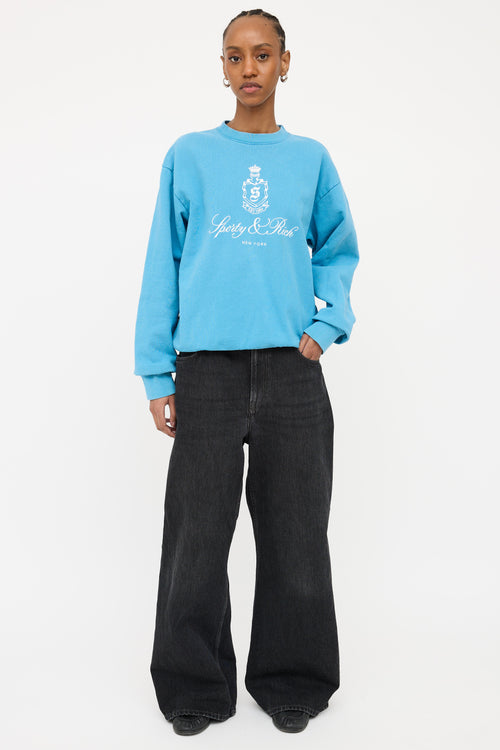 Sporty&Rich Blue Logo Graphic Sweatshirt