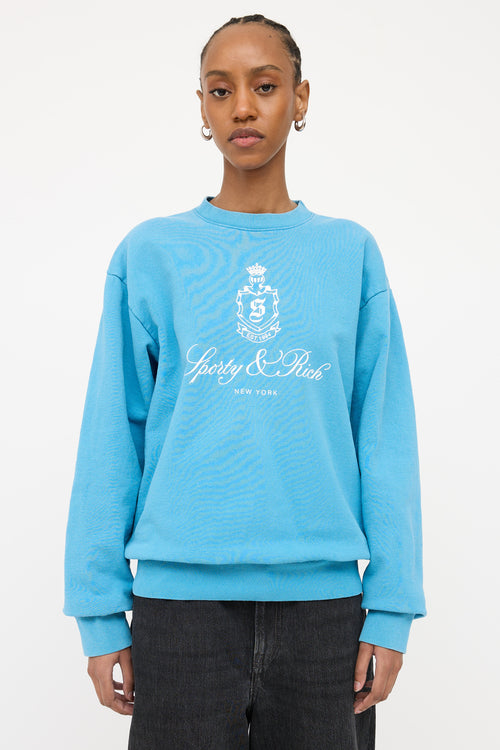 Sporty&Rich Blue Logo Graphic Sweatshirt