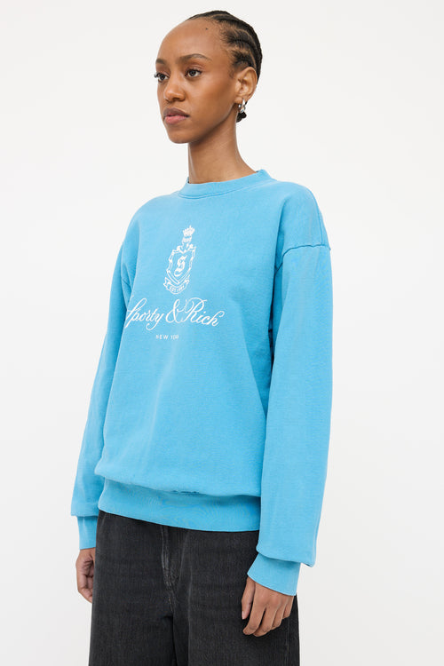 Sporty&Rich Blue Logo Graphic Sweatshirt