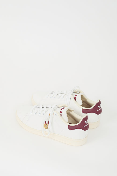 Sporty 
Rich X Adidas Originals White 
Burgundy Stan Smith Sneaker