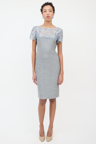 St. John Light Blue Lace 
Tweed Dress