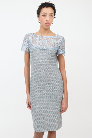 St. John Light Blue Lace 
Tweed Dress