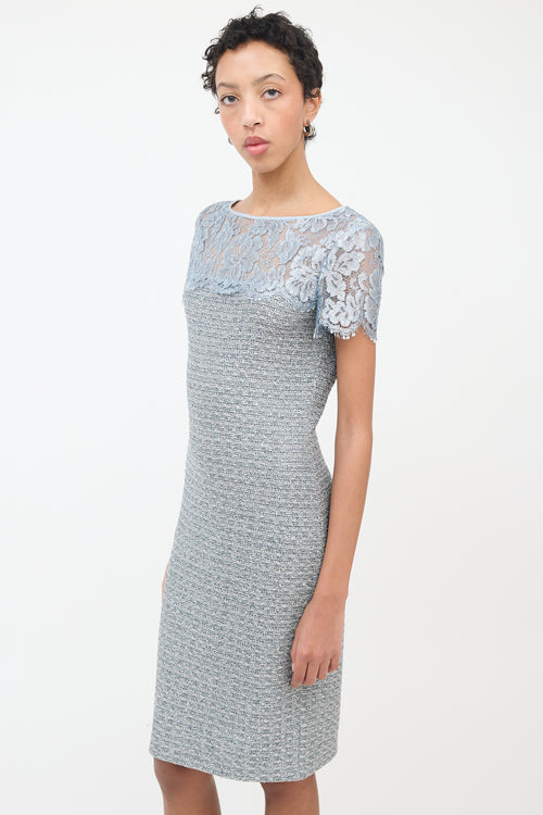 St. John Light Blue Lace 
Tweed Dress