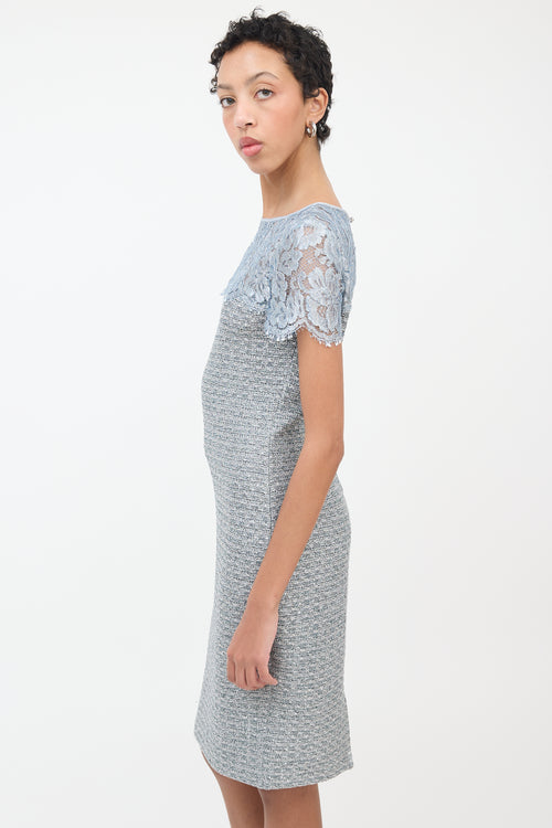 St. John Light Blue Lace 
Tweed Dress