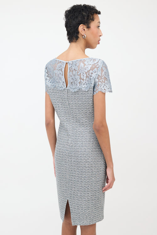 St. John Light Blue Lace 
Tweed Dress