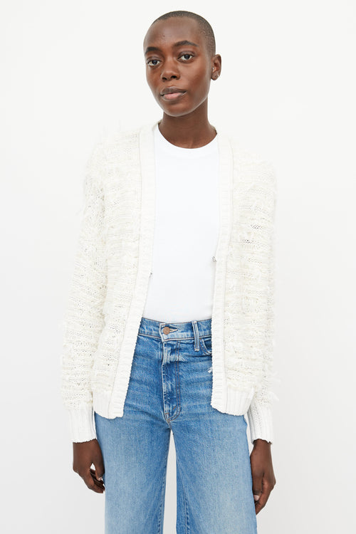 St. John White Monili Fringe Cardigan