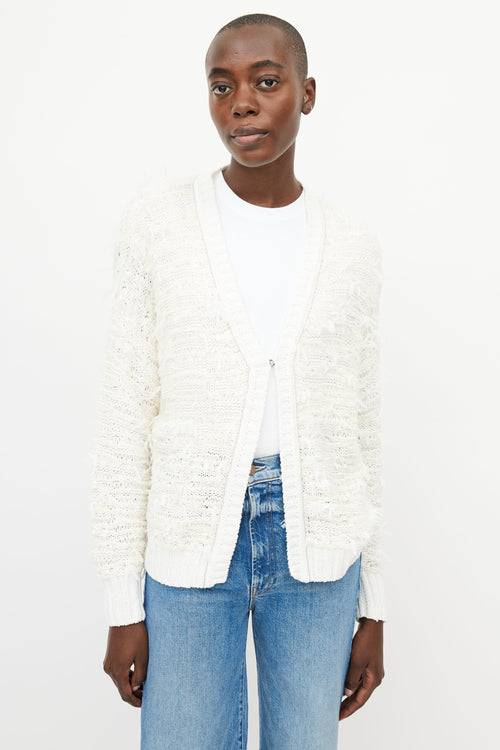 St. John White Monili Fringe Cardigan