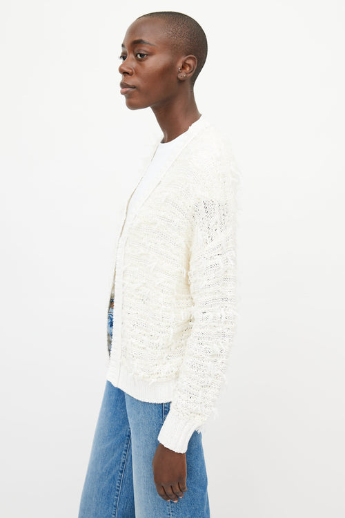 St. John White Monili Fringe Cardigan