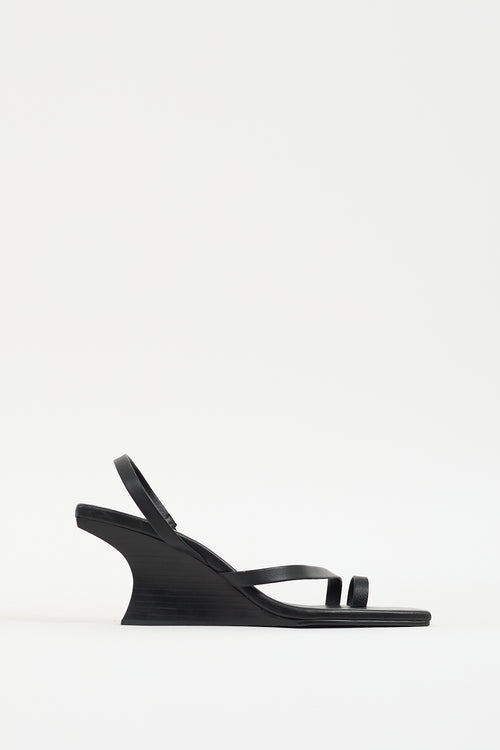 St. Agni Black Leather Architectural Wedge Heel