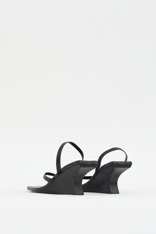 St. Agni Black Leather Architectural Wedge Heel