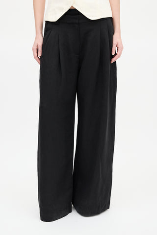 St. Agni Black Pleated Wide Leg Trouser