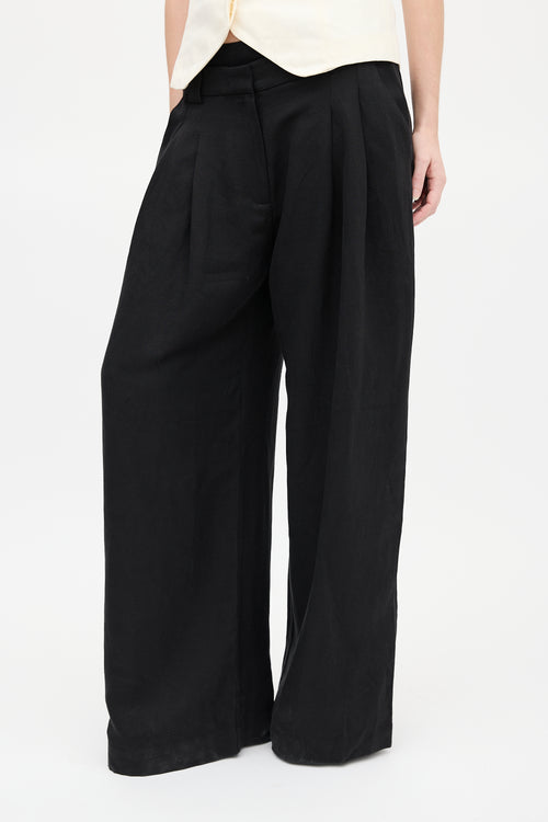 St. Agni Black Pleated Wide Leg Trouser