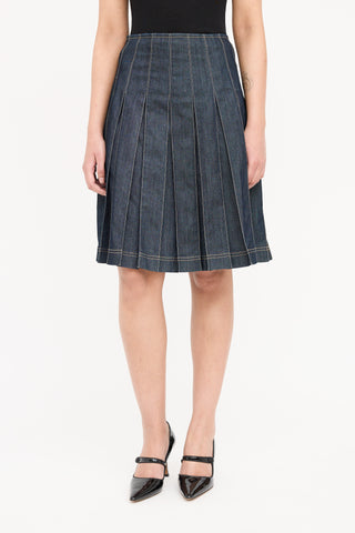 St. John Pleated Contrast Stitch Skirt