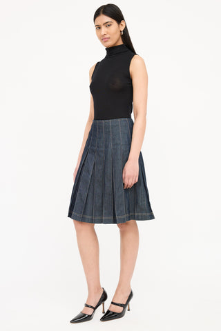 St. John Pleated Contrast Stitch Skirt