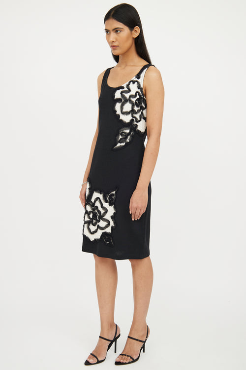 St. John Black 
White Floral Midi Dress