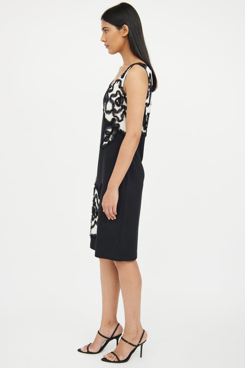 St. John Black 
White Floral Midi Dress