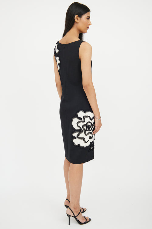 St. John Black 
White Floral Midi Dress