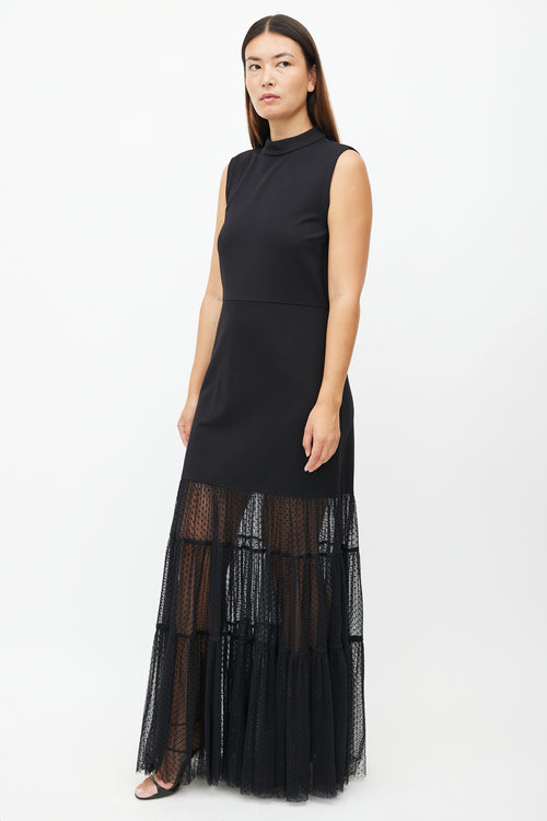 Staud Black Backless Mesh Ruffled Dress