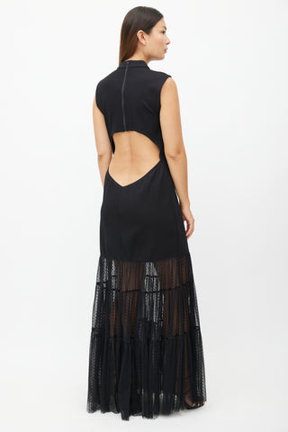 Staud Black Backless Mesh Ruffled Dress