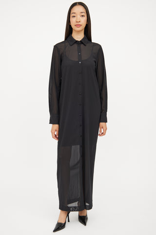 Staud Black Sheer Maxi Shirt Dress