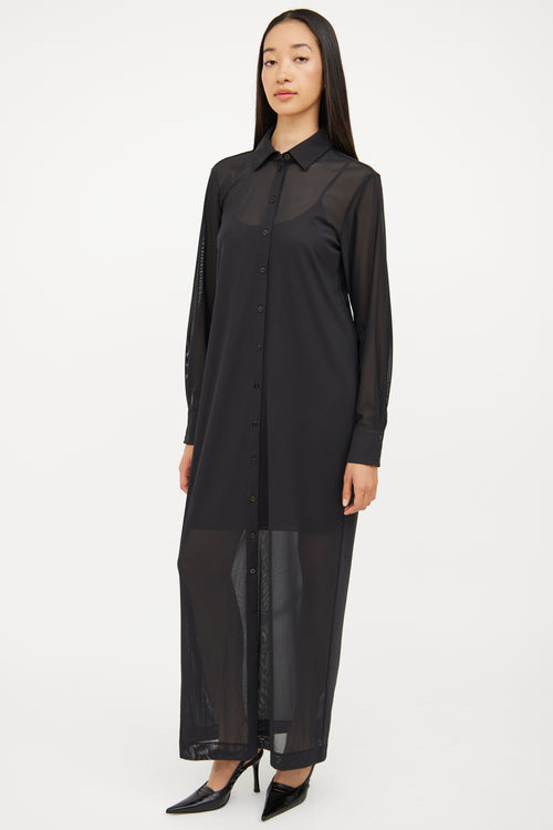 Staud Black Sheer Maxi Shirt Dress