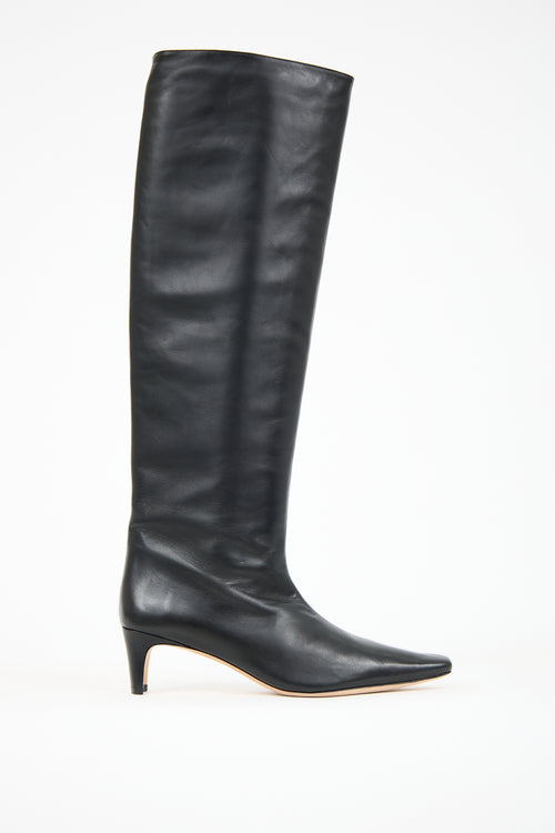 Staud Black Leather Wally Tall Boot