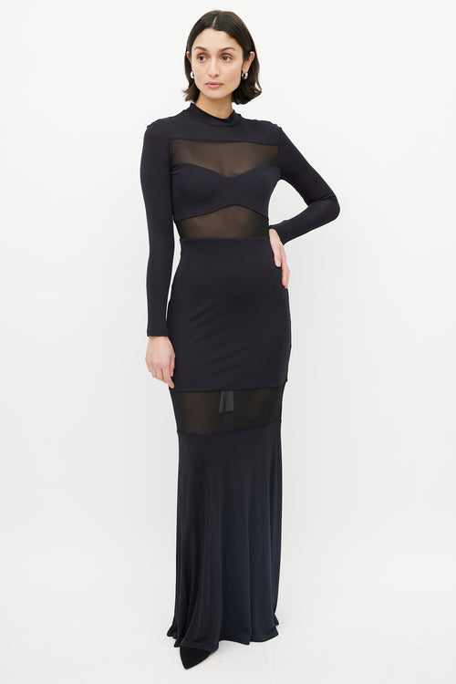 Staud Black Mesh Insert Dress