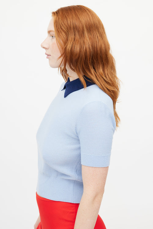 Staud Blue Knit Collared Top