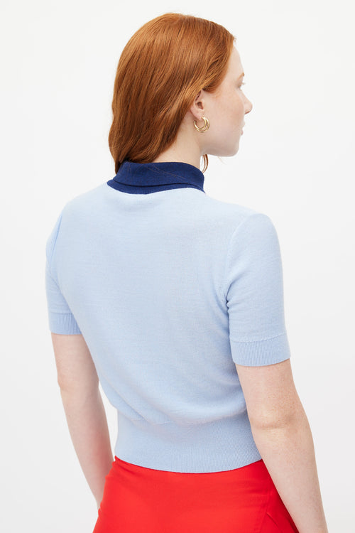 Staud Blue Knit Collared Top