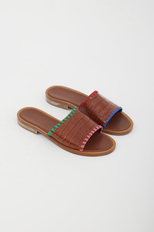 Staud Brown Leather Textured  Slide