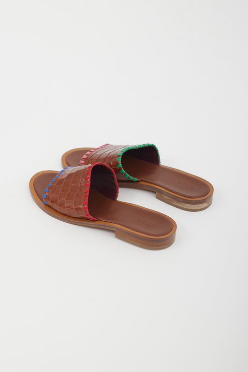 Staud Brown Leather Textured  Slide