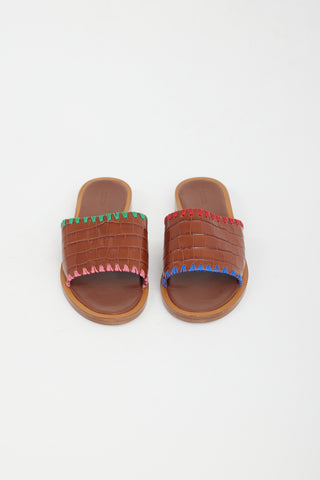 Staud Brown Leather Textured  Slide