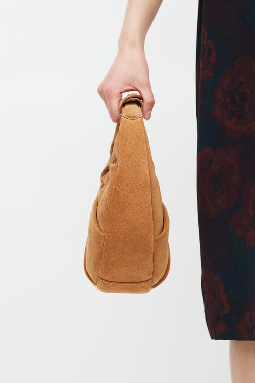 Staud Brown Suede Soft Pleated Moon Bag