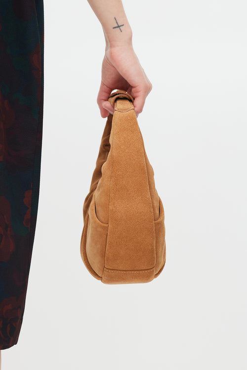 Staud Brown Suede Soft Pleated Moon Bag