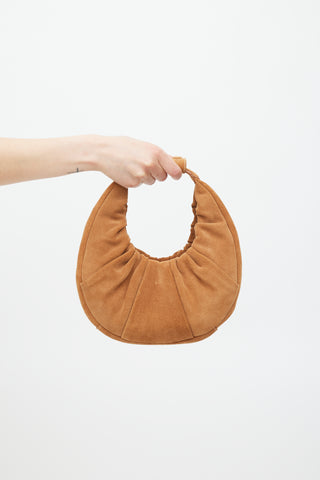 Staud Brown Suede Soft Pleated Moon Bag