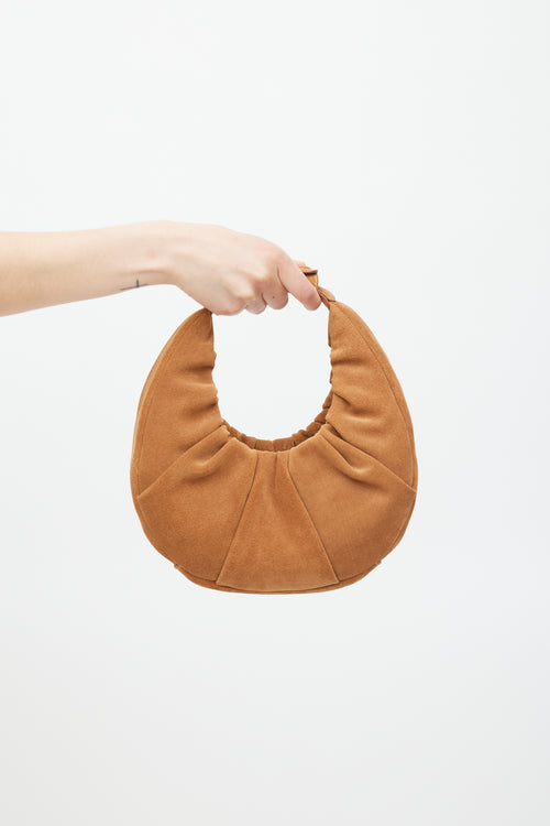 Staud Brown Suede Soft Pleated Moon Bag