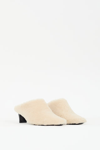 Staud Cream Shearling Wally Heeled Mule