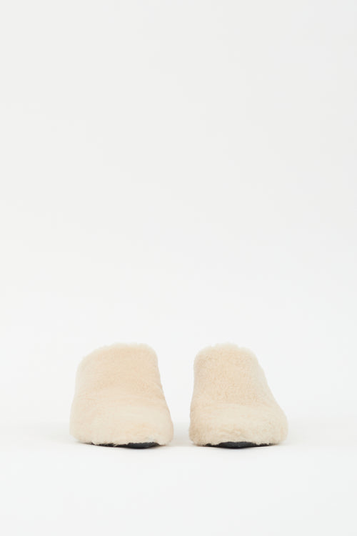 Staud Cream Shearling Wally Heeled Mule